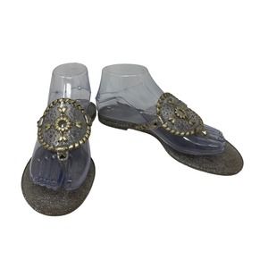 Jack Rogers Georgica Jelly Thong Sandals Silver Glitter‎ Womens Size 7